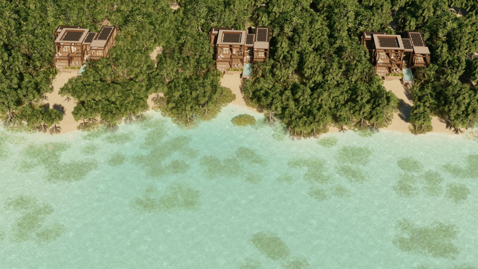 Belize resort aerial view of 3 villas